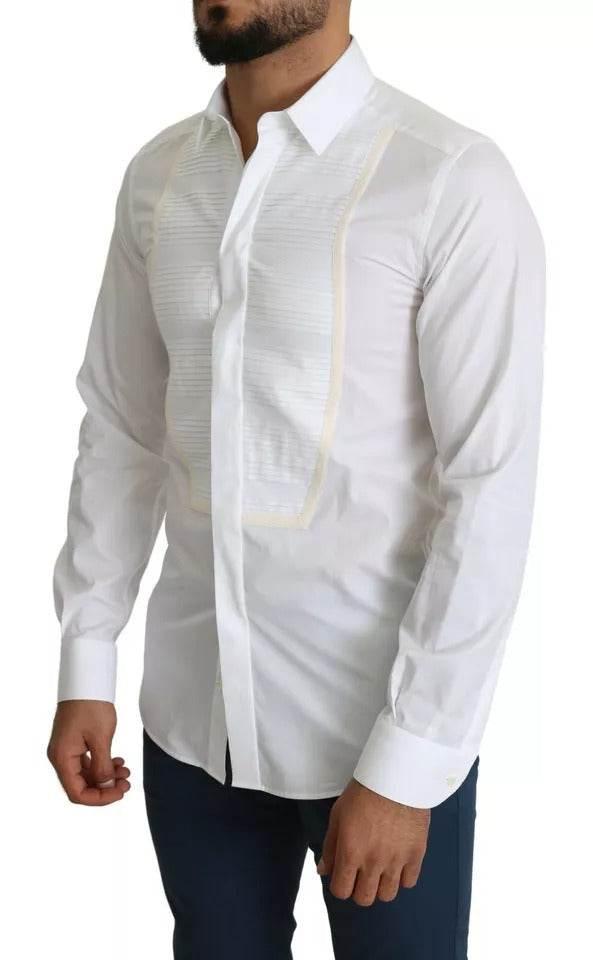 Dolce & Gabbana White Formal Tuxedo Dress GOLD Shirt - Hilstor
