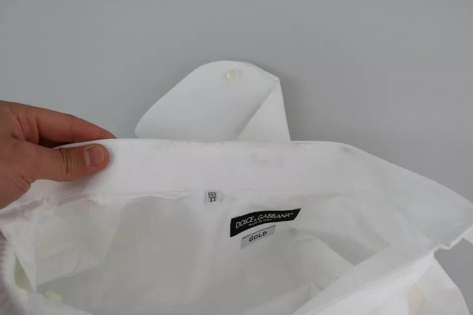 Dolce & Gabbana White Formal Tuxedo Dress GOLD Shirt - Hilstor