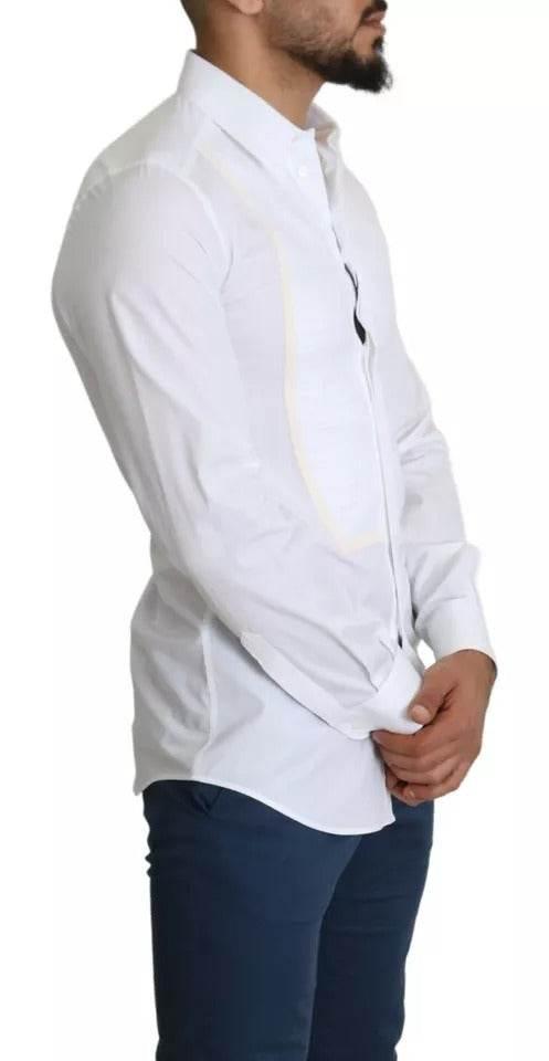 Dolce & Gabbana White Formal Tuxedo Dress GOLD Shirt - Hilstor