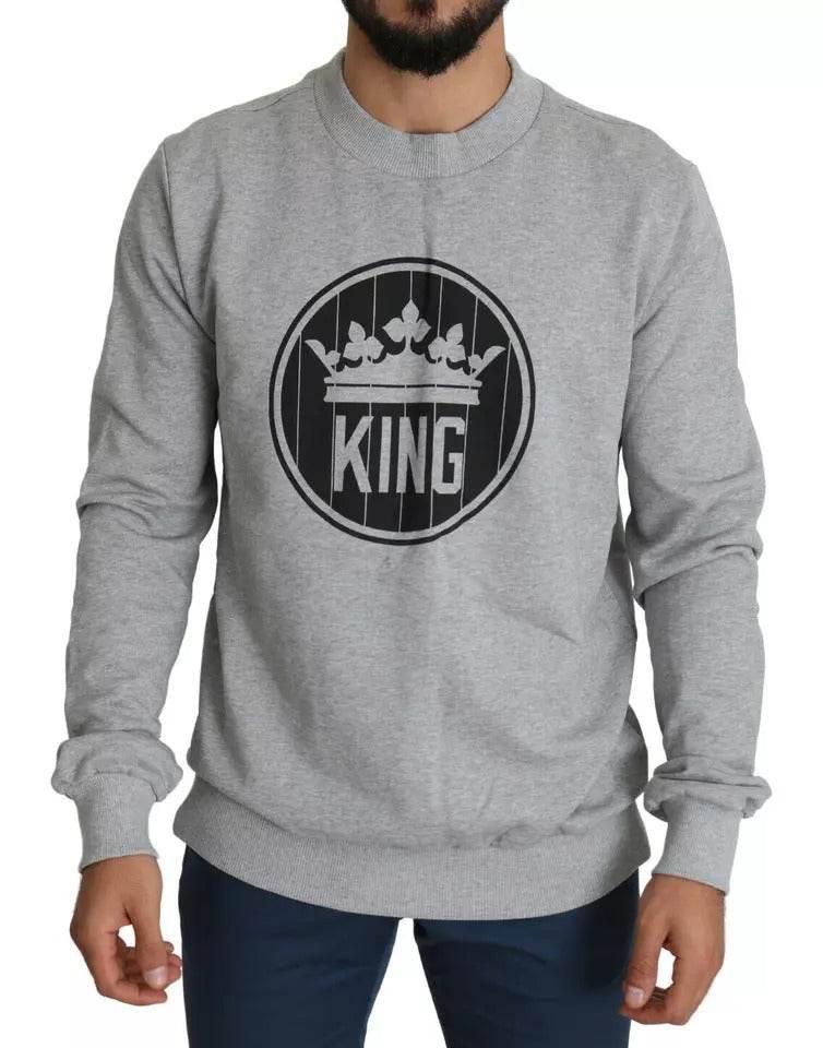 Dolce & Gabbana Gray Crown King Print Cotton Pullover Sweater - Hilstor