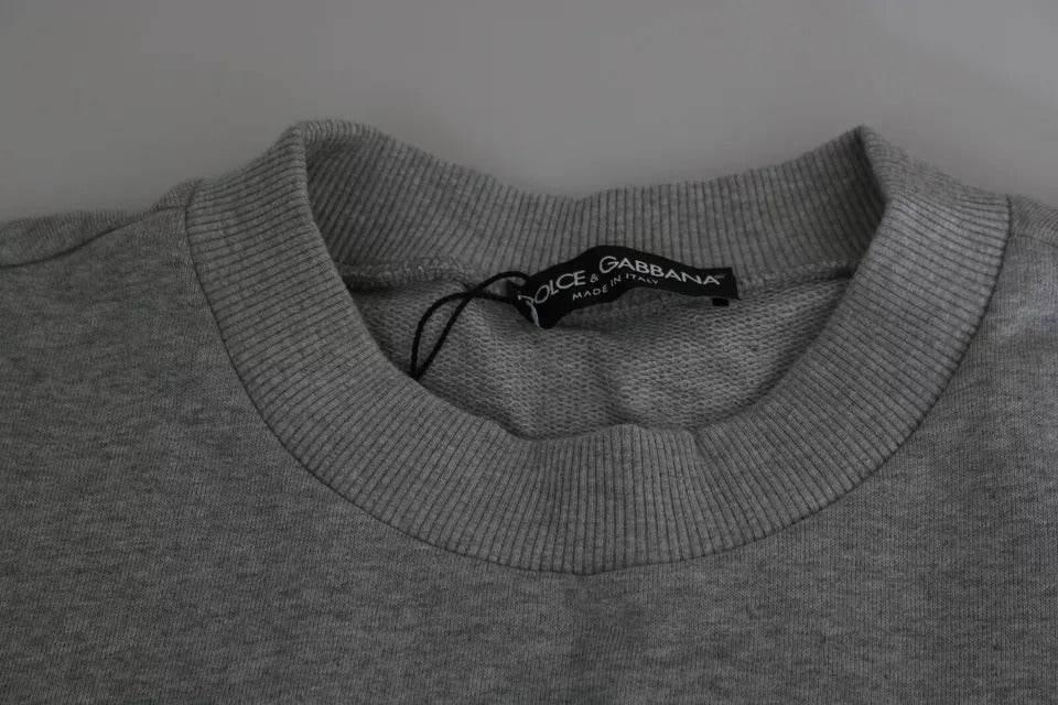 Dolce & Gabbana Gray Crown King Print Cotton Pullover Sweater - Hilstor