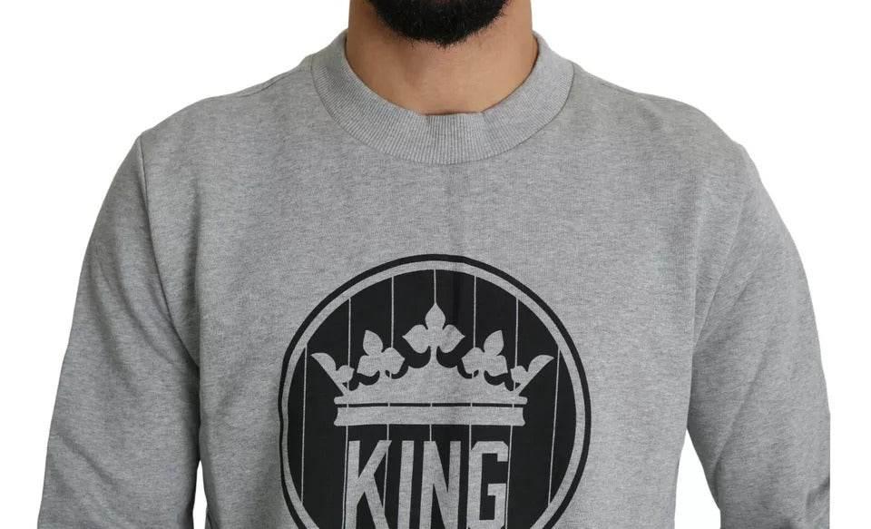 Dolce & Gabbana Gray Crown King Print Cotton Pullover Sweater - Hilstor
