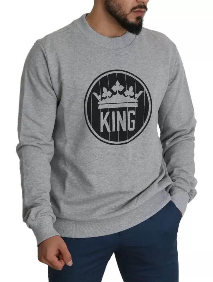 Dolce & Gabbana Gray Crown King Print Cotton Pullover Sweater - Hilstor