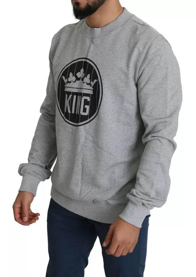 Dolce & Gabbana Gray Crown King Print Cotton Pullover Sweater - Hilstor