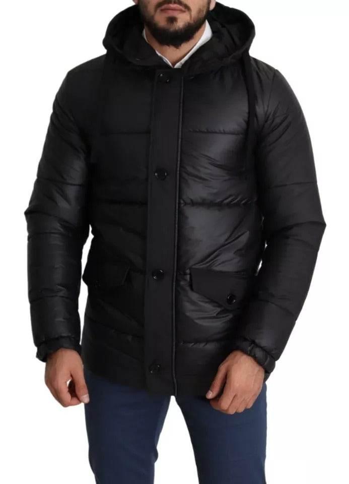 Dolce & Gabbana Black Hooded Polyester Men Coat Puffer Jacket - Hilstor
