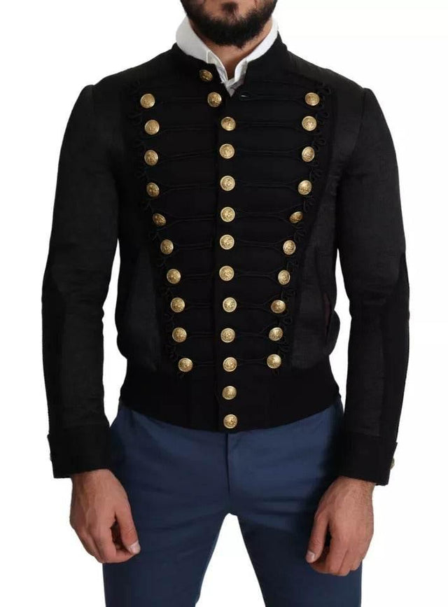Dolce & Gabbana Black Button Embellished Military Jacket - Hilstor