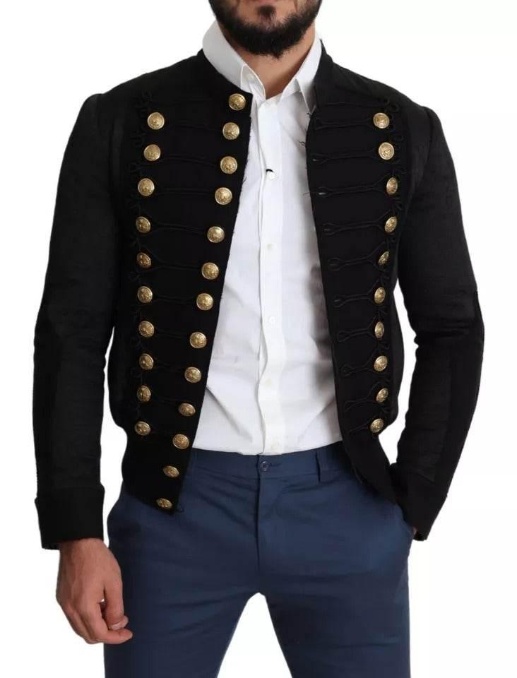 Dolce & Gabbana Black Button Embellished Military Jacket - Hilstor