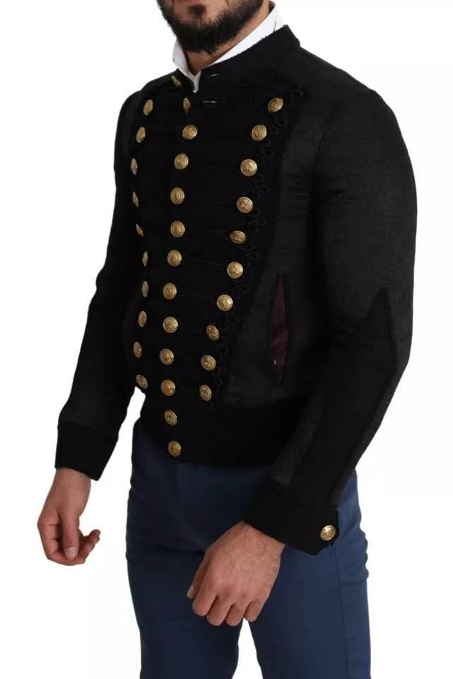 Dolce & Gabbana Black Button Embellished Military Jacket - Hilstor