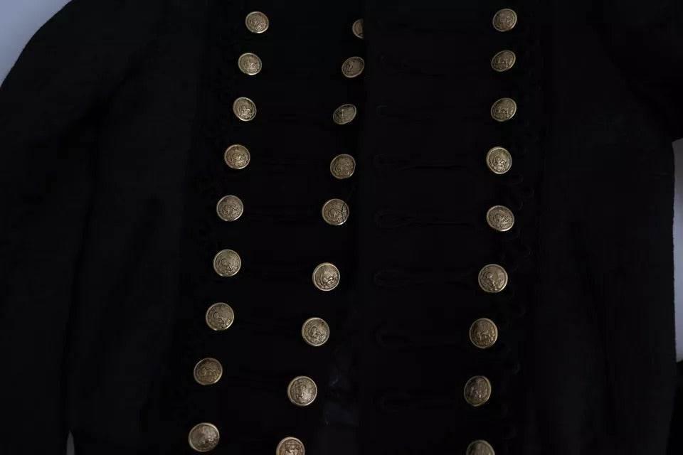 Dolce & Gabbana Black Button Embellished Military Jacket - Hilstor