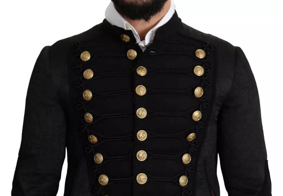 Dolce & Gabbana Black Button Embellished Military Jacket - Hilstor