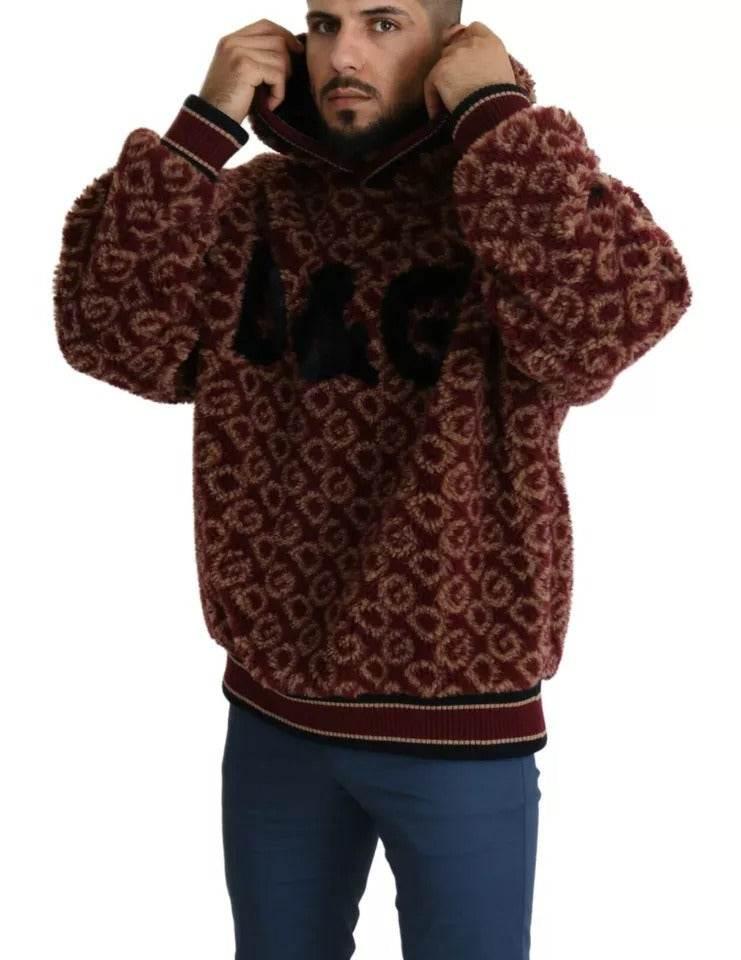 Dolce & Gabbana Red Beige Wool Oversize Hooded Pullover Sweater - Hilstor