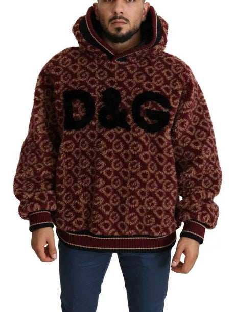 Dolce & Gabbana Red Beige Wool Oversize Hooded Pullover Sweater - Hilstor