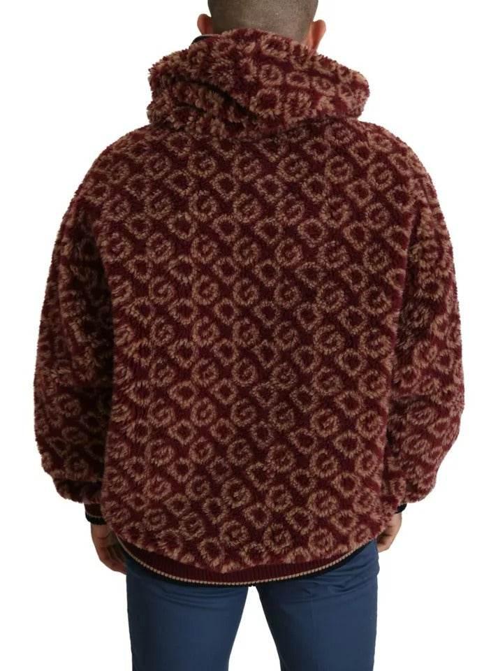 Dolce & Gabbana Red Beige Wool Oversize Hooded Pullover Sweater - Hilstor