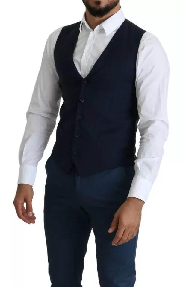Dolce & Gabbana Navy Blue Men Formal Dress Waistcoat Vest - Hilstor