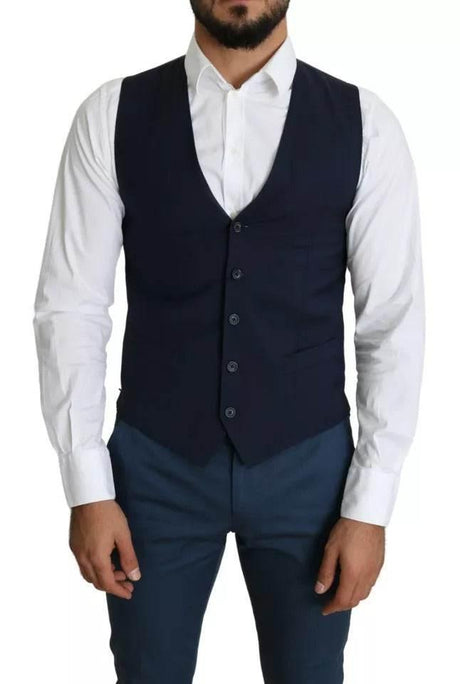 Dolce & Gabbana Navy Blue Men Formal Dress Waistcoat Vest - Hilstor