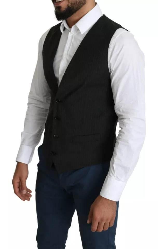 Dolce & Gabbana Black Men Formal STAFF Dress Waistcoat Vest - Hilstor