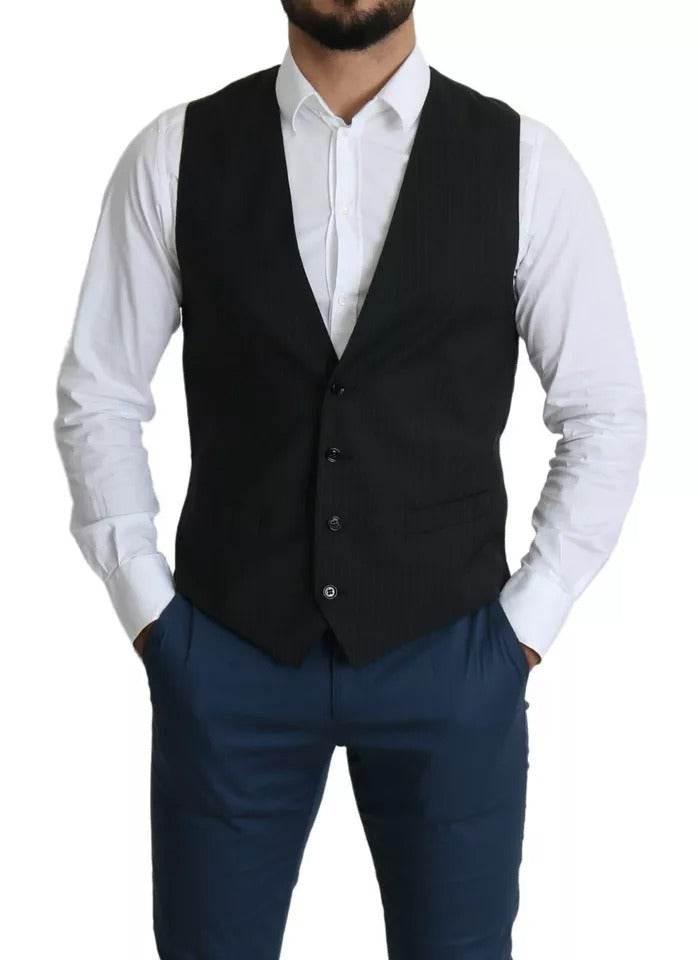 Dolce & Gabbana Black Men Formal STAFF Dress Waistcoat Vest - Hilstor