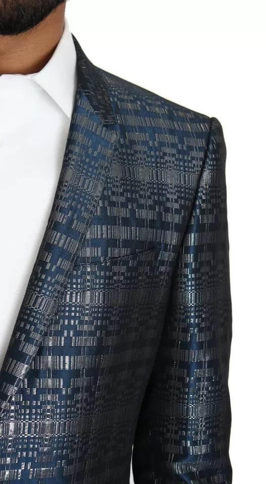 Dolce & Gabbana Blue Silver Shiny 2 Piece Slim GOLD Suit - Hilstor