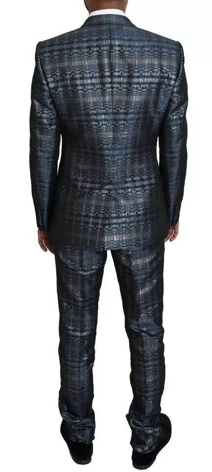 Dolce & Gabbana Blue Silver Shiny 2 Piece Slim GOLD Suit - Hilstor