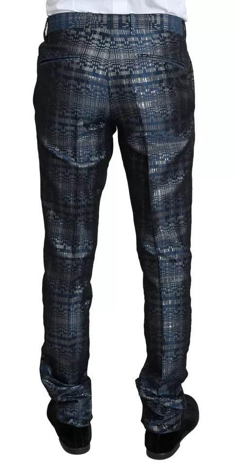 Dolce & Gabbana Blue Silver Shiny 2 Piece Slim GOLD Suit - Hilstor