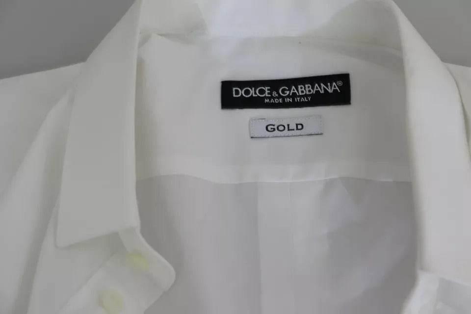 Dolce & Gabbana White Cotton Formal Dress Top GOLD Shirt - Hilstor