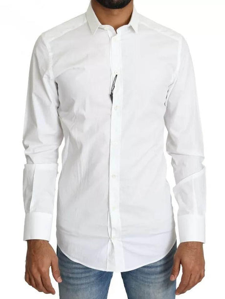 Dolce & Gabbana White Cotton Formal Dress Top GOLD Shirt - Hilstor