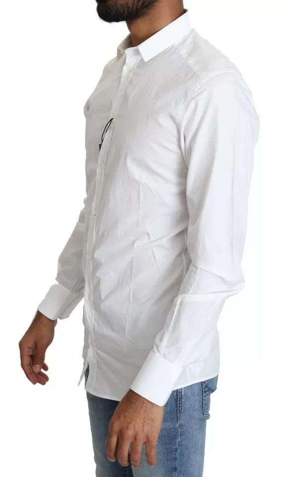 Dolce & Gabbana White Cotton Formal Dress Top GOLD Shirt - Hilstor