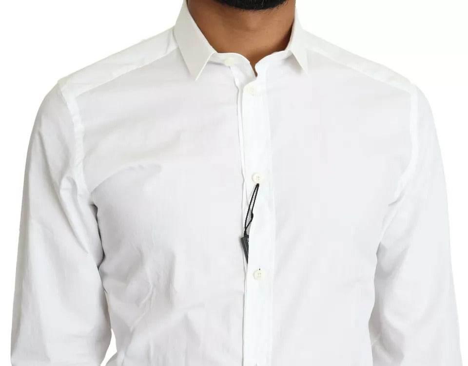 Dolce & Gabbana White Cotton Formal Dress Top GOLD Shirt - Hilstor