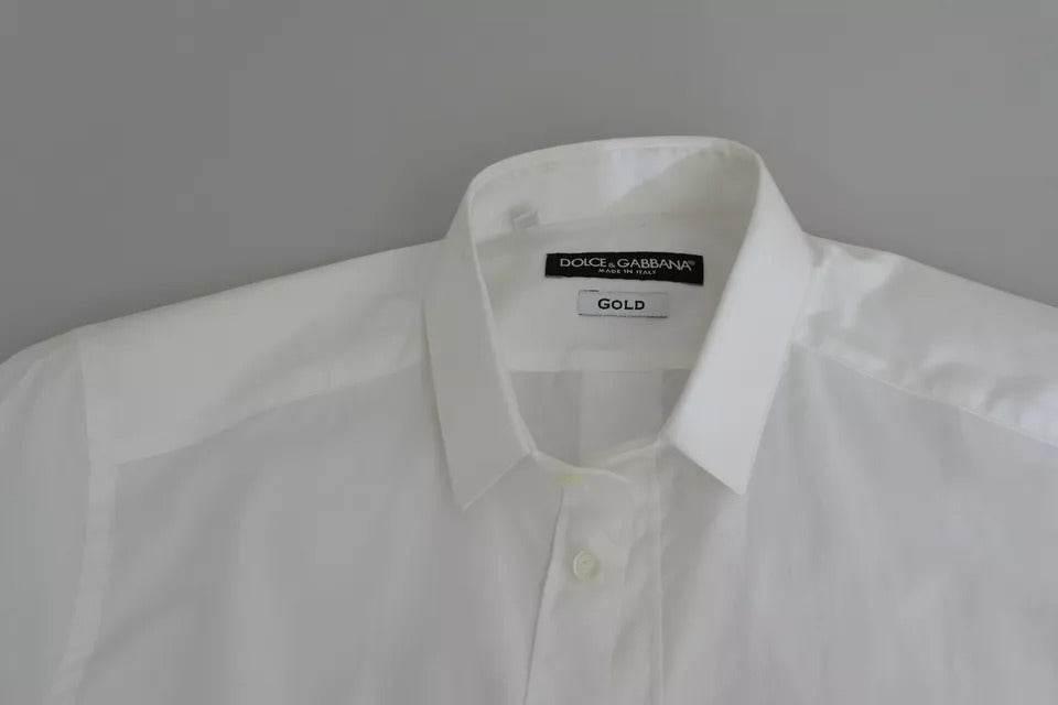 Dolce & Gabbana White Cotton Formal Dress Top GOLD Shirt - Hilstor