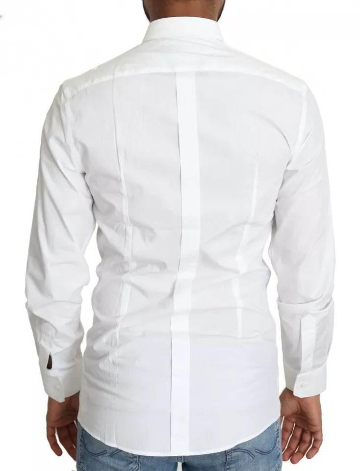 Dolce & Gabbana White Cotton Formal Dress Top GOLD Shirt - Hilstor