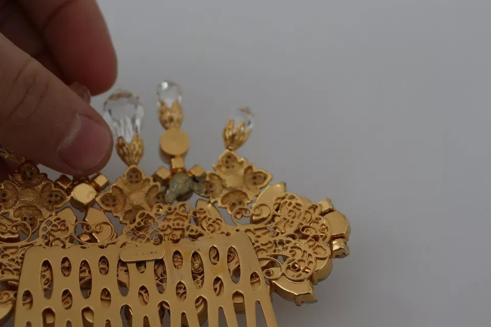 Dolce &amp; Gabbana guld messing klar krystal hårpind tilbehørskam