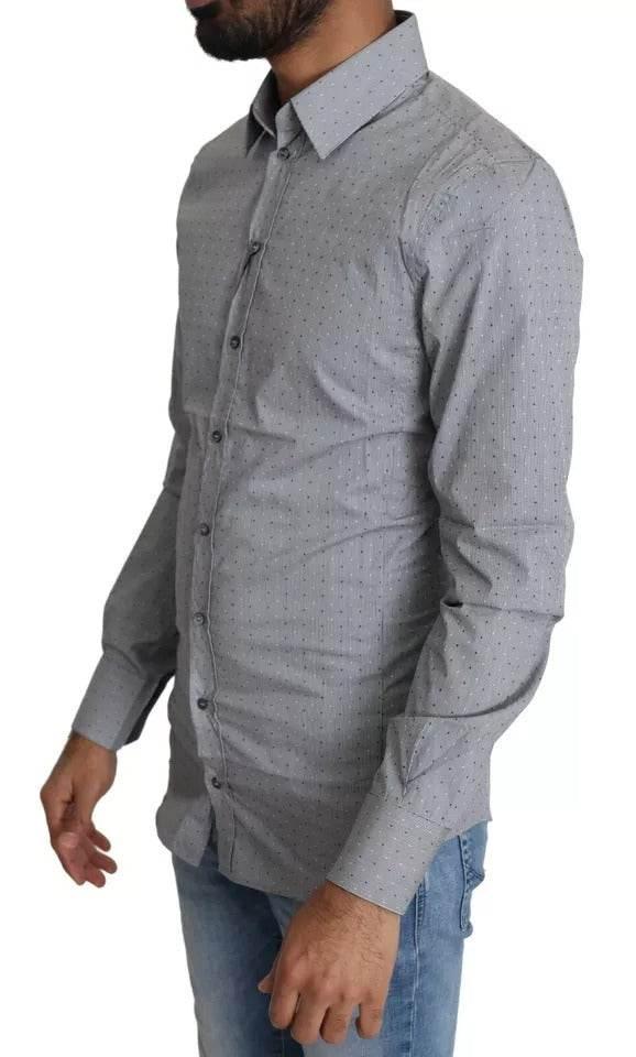 Dolce & Gabbana Gray SICILIA Dotted Semi Fitted Formal Shirt - Hilstor