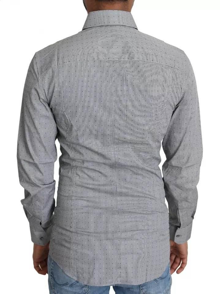 Dolce & Gabbana Gray SICILIA Dotted Semi Fitted Formal Shirt - Hilstor