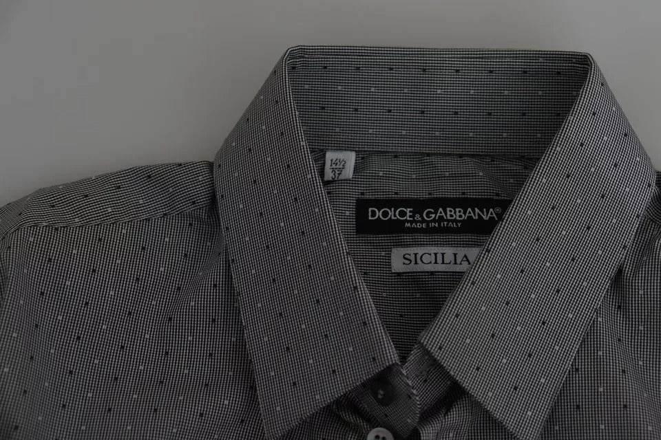 Dolce & Gabbana Gray SICILIA Dotted Semi Fitted Formal Shirt - Hilstor