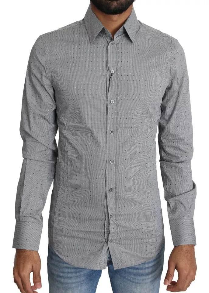Dolce & Gabbana Gray SICILIA Dotted Semi Fitted Formal Shirt - Hilstor