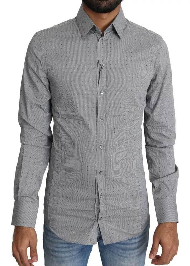 Dolce & Gabbana Gray SICILIA Dotted Semi Fitted Formal Shirt - Hilstor