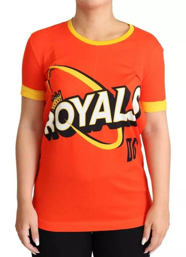 Dolce & Gabbana Orange Royals Print Round Neck T-shirt - Hilstor
