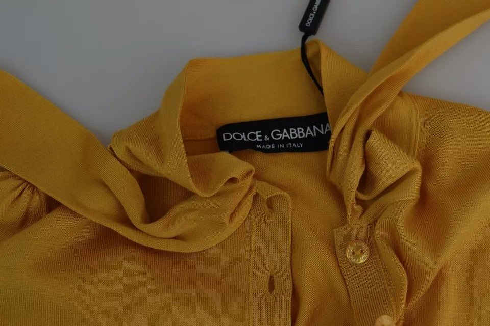 Dolce &amp; Gabbana Gul Silke Strik Pullover Ascot Collar Top