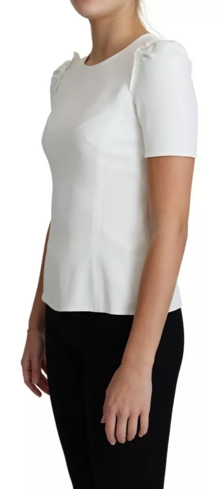 Dolce &amp; Gabbana White Viscose Stretch Kortærmet Bluse Top