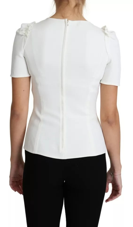 Dolce &amp; Gabbana White Viscose Stretch Kortærmet Bluse Top