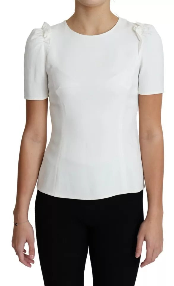 Dolce &amp; Gabbana White Viscose Stretch Kortærmet Bluse Top