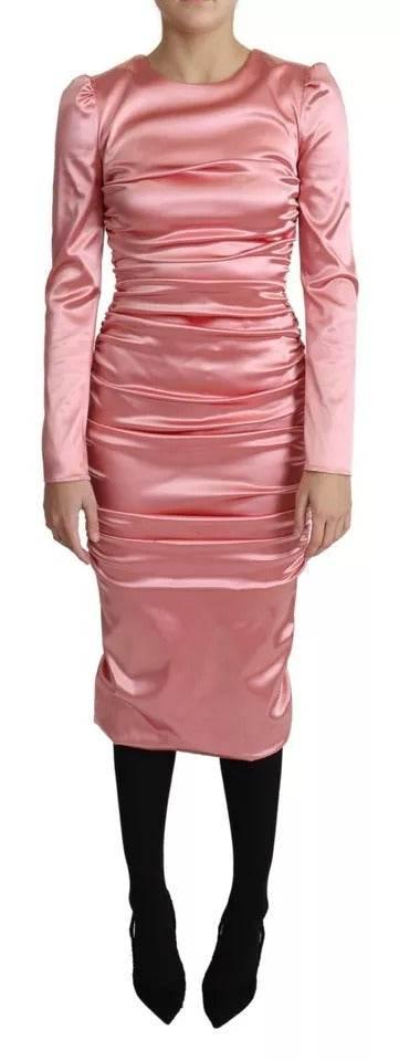 Dolce & Gabbana Pink Long Sleeves Bodycon Sheath Midi Dress - Hilstor