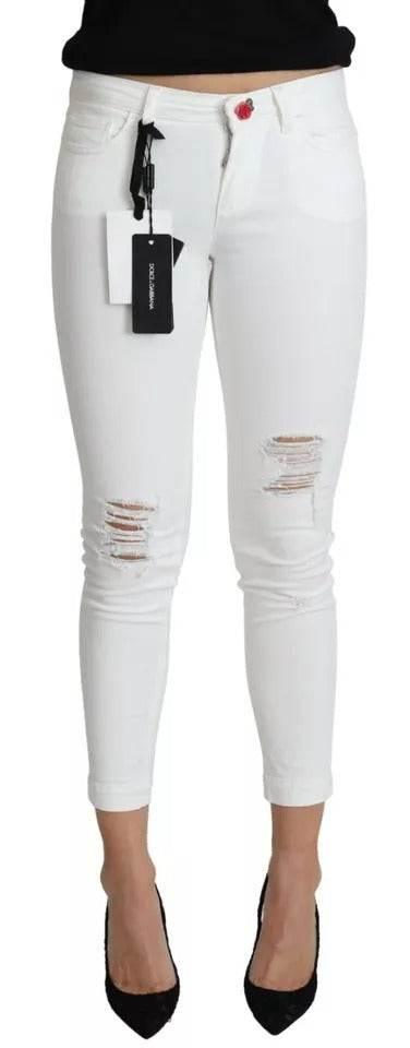 Dolce & Gabbana White Cotton Distressed Pretty Fit Denim Jeans - Hilstor