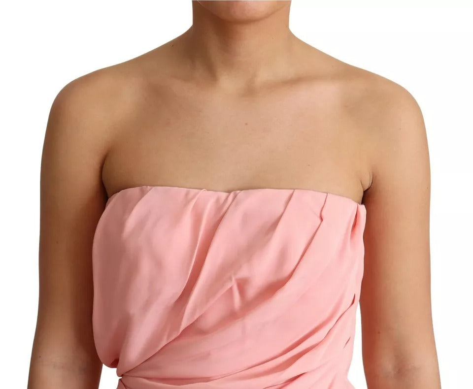 Dolce &amp; Gabbana Pink Silk Stretch Midi-kjole med stropløs skede