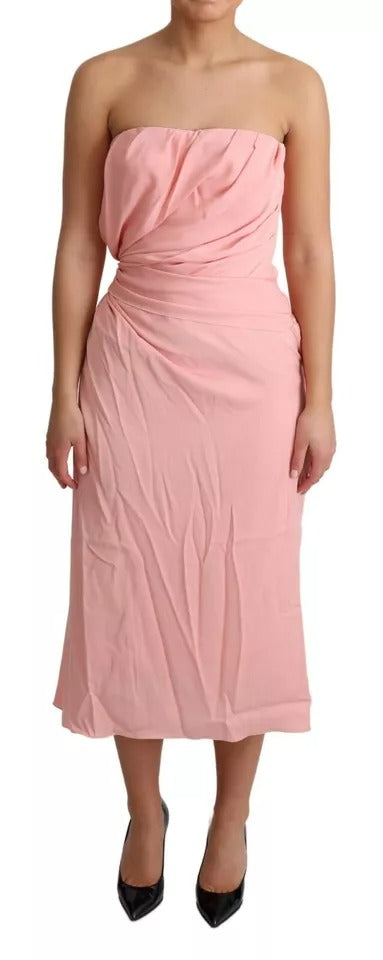 Dolce &amp; Gabbana Pink Silk Stretch Midi-kjole med stropløs skede
