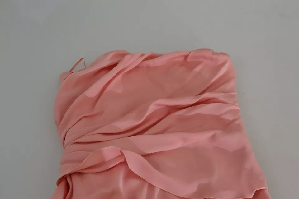 Dolce &amp; Gabbana Pink Silk Stretch Midi-kjole med stropløs skede
