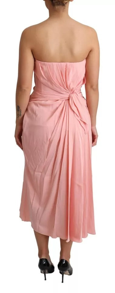 Dolce &amp; Gabbana Pink Silk Stretch Midi-kjole med stropløs skede