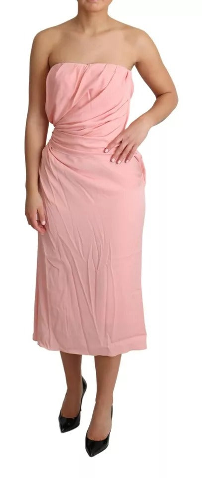 Dolce &amp; Gabbana Pink Silk Stretch Midi-kjole med stropløs skede