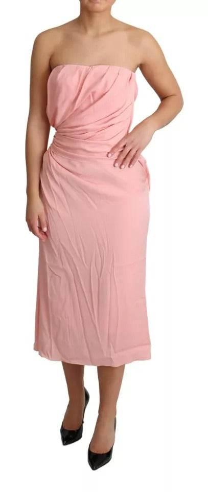 Dolce & Gabbana Pink Silk Stretch Strapless Sheath Midi Dress - Hilstor