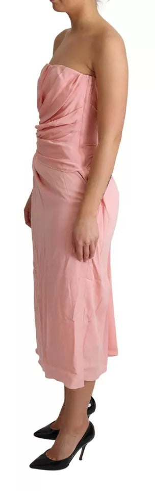 Dolce &amp; Gabbana Pink Silk Stretch Midi-kjole med stropløs skede